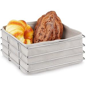 Relaxdays Broodmand met inzet - metalen broodmandje - stoffen doek - ontbijtmandje modern - grijs