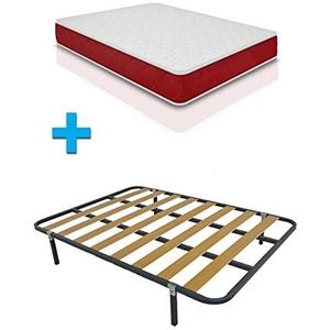 Duermete compleet bed met visco-elastische matras, omkeerbaar + lattenbodem Basic + 4 poten, 135 x 190 cm