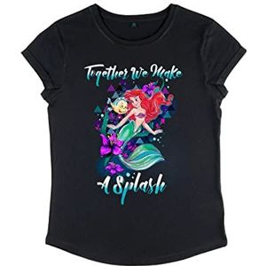 Disney Women's The Little Mermaid-Make A Splash Organic Roll Sleeve T-Shirt, Zwart, M, zwart, M