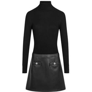 Morgan Damesjurk Trompe Eye Rock PU/pullover rolkraag 232-REGO zwart T38, Zwart, 36