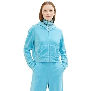 TOM TAILOR Denim Dames velours hoodie sweatjack 1034585, 11581 - Blue Voltage, XL