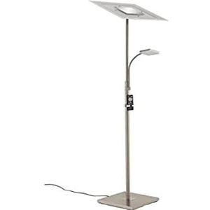 Briloner Lampen - LED staande lamp, staande lamp met leesarm, traploos dimbaar met afstandsbediening, metaal, 28 W, 2500 lm, mat nikkel, hoogte: 180 cm