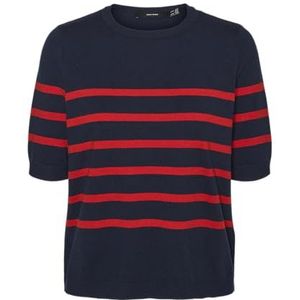 VERO MODA VMSABA Plain SS O-Neck Pullover GA NOOS, Navy Blazer/Stripes:w. Fiery Red, M
