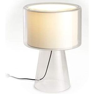LED-tafellamp E27 FBT Dim 18 W met stoffen kap en mondgeblazen glas, model Mercer, parelwit, 38 x 38 x 53 cm (A89-070)