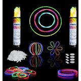 Relaxdays glowsticks, set van 200 breeklichtjes, verbindingsstukken, armband of bal, 7 kleuren, gloeistaafjes, kleurrijk