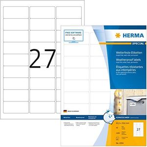 HERMA 4594 weerbest folielabels voor inkjetprinters A4, set van 14 (63,5 x 29,6 mm, 560 vellen, folie, mat) zelfklevend, bedrukbaar, permanente klevende stickers, 15.120 etiketten, wit