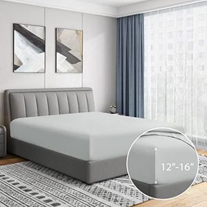 Cathay Home Luxe rimpel- en vervagingsbestendig dubbel geborsteld ultrazachte microvezel 35,5 cm standaard zak enkel hoeslaken, lichtgrijs, kingsize