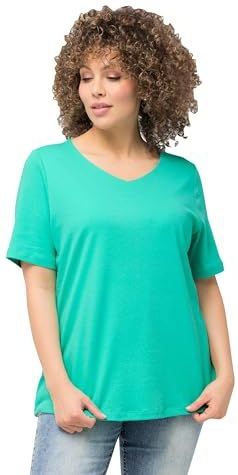 Ulla Popken - Shirt - Turquoise - Katoen - Slanke Pasvorm - Kwartmouw