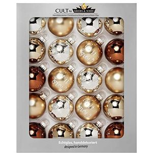 Krebs & Sohn Set van 20 glazen kerstballen, kerstboomdecoratie om op te hangen, 5,7 cm, bruin/zilver/goud, diameter 5,7 cm