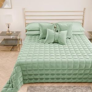 PETTI Artigiani Italiani - Dekbed voor tweepersoonsbed van zacht en warm fluweel, lentedekbed voor de herfst, sprei voor tweepersoonsbed, salie, 100% Made in Italy