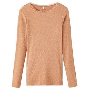 Name It Nkfkab Ls Slim Top Noos T-shirt voor meisjes, Koffie met melk/detail: Mengsel, 116 cm