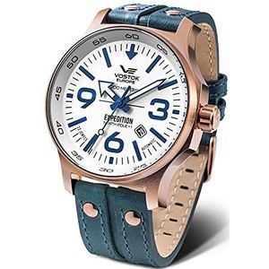 Vostok Europe YN55 Expedition Noordpool 1 herenhorloge met meerdere klinknagels, leren band, automatische datum, blauw, Riemen.