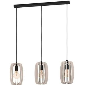 EGLO Hanglamp Bajazzara, 3-lichts pendellamp eettafel, lamp hangend in scandinavisch design voor woonkamer en eetkamer, eettafellamp van hout in zandkleur en zwart metaal, E27 fitting