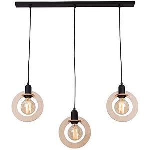 Homemania HOMAX_4903 Hanglamp, natuurlijke kroonluchter, plafondlamp, metaal, hout, zwart, 80 x 80 x 100 cm, 3 x E27, 60 W