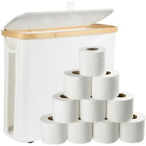 Cozary Opbergmand voor toiletpapier met deksel, 25 liter, badkamerorganizer, opvouwbare opbergdoos, ruimtebesparende opbergdoos voor badkamer, waterdicht, 43 x 35 x 17 cm