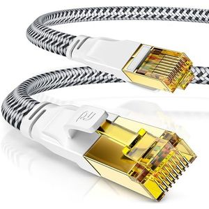 CSL - 30 m CAT 7 netwerkkabel, platte 40 Gbits, katoenen mantel, LAN-kabel patchkabel, datakabel, CAT.7 Gigabit RJ45 Ethernet-kabel, 10000 Mbits snelheid - vlakbandkabel - installatiekabel