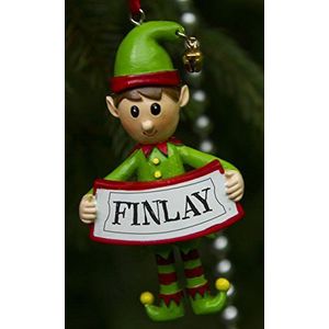 Boxer Gifts Finlay Gepersonaliseerde Elf Kerstboom Decoratie | Kerstbal Ornament Cadeau | Een voor het hele gezin, keramiek, meerkleurig, 8 x 4,5 x 2 cm