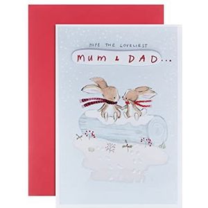 Hallmark Kerstkaart voor mama en papa - schattig konijn illustratie ontwerp