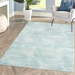 carpet city Laagpolig tapijt voor woonkamer, mintgroen, 120 x 160 cm, kapper met 3D-effect, cirkelvormig patroon voor slaapkamer, hal, eetkamer