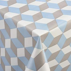 Venilia Tafelkleed Véniline Cube blauw rechthoekig, gestructureerd tafelkleed met grafisch design, tafelkleed, tafellinnen, onderhoudsvriendelijk, 140 x 200 cm, 55038