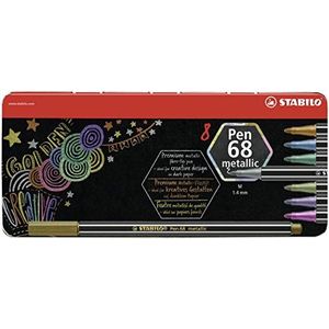 Premium Metallic Viltstift - STABILO Pen 68 metallic - metalen etui met 8 stuks - met 8 verschillende metallic kleuren