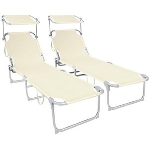 Volunot Ligstoel met zonneklep, 2 stuks, opvouwbare ligstoel met parasol, zonnebed kantelbaar van polyester, belastbaar tot 110 kg, verstelbaar