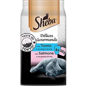 Sheba Délice Gourmands Tokyo kattenvoer met tonijn en zalm, 72 zakjes à 50 g