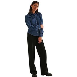 NA-KD Denim overhemd met pofmouwen voor dames, Mid Blauw, 58