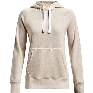 Under Armour Women's Rival Fleece Pull-Over Hoodie, Oatmeal Light Heather (783)/White, X-Large