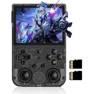 RG353V Draagbare gameconsole, compatibel met Dual OS Android 11 en Linux-systeem, ondersteunt 2.4G/5G WiFi 4.2 Bluetooth 64G SD-kaart, batterij met hoge capaciteit 3200 mAh, zwart transparant