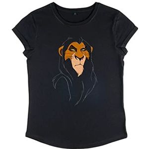 Disney The Lion King-Big Face Scar T-shirt voor dames, organisch opgerolde mouw, zwart, S, zwart, S