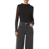 T-shirt - Opstaande Kraag - Lange Mouwen - Slim Fit - Plissévouwen