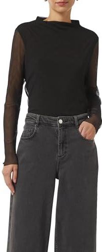 T-shirt - Opstaande Kraag - Lange Mouwen - Slim Fit - Plissévouwen