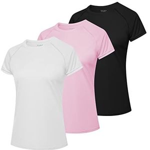 MEETWEE Surf Shirt voor dames, Rash Guard UV-shirts, zwemmen, tankini, UPF 50+, korte mouwen, badmode, shirt, zwart, paars en wit, M