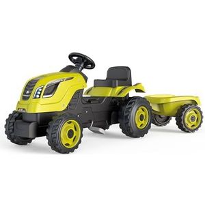 Smoby 710130 - Tractor Farmer XL groen + aanhanger - tractor met pedalen voor kinderen - zitting verstelbaar - stuur met claxon - kap openen