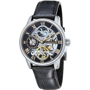 Thomas Earnshaw Mens 44mm Longitude Dual Time Automatic Skeleton Horloge met 12 uur Dual Time, Zon & Maan Display en Versierde Rotor, Zwart, ES-8006-04