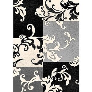 Tapijt Bali, modern design, bloemenmotieven, pure scheerwol, 70 x 135 cm, zwart 768