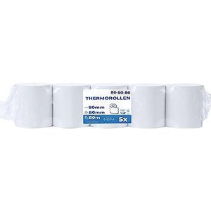 5 stuks premium thermorollen 80 mm x 80 mm x 12 mm - thermisch papier bonrollen (80 80 12) - kassarollen gecertificeerd voor kassabonprinters zoals Epson, IBM, Metapace en nog veel meer.