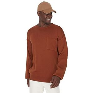 Trendyol Heren ronde hals effen oversized trui sweatshirt, bruin, S, BRON, S