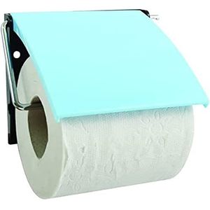 MSV Toiletrolhouder wand/muur - metaal met afdekklepje - lichtblauw