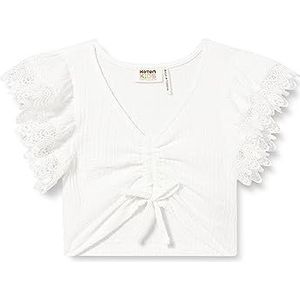 Koton Meisjes Crop Blouse Voorkant Shirred Korte Mouw Lace Detail T-shirt, wit (000), 9-10 Jaar