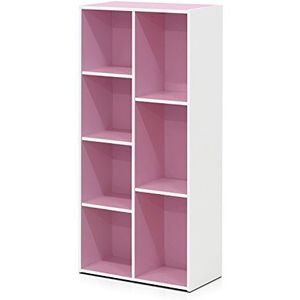 Furinno Open boekenkast met 7 vakken, hout, wit/roze, 49,5 x 23,9 x 105,9 cm