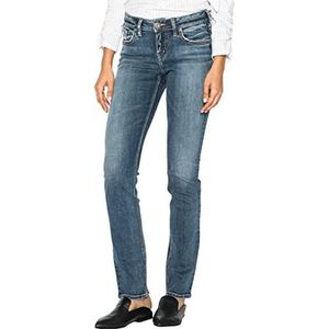 Silver Jeans Suki Curvy Fit Mid Rise Straight Leg Jeans voor dames, Gemiddelde zandstraling., 32W x 32L