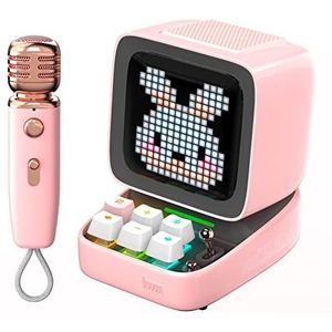 Divoom Ditoo-Mic Pixel Art LED Portable Bluetooth Speaker met Draadloze Karaoke Microfoon, App Controlled Screen, RGB Keyboard, Games, Alarms for Adults/Kids, Home Party