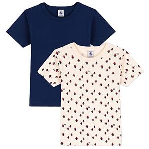 Petit Bateau T-shirt voor jongens, korte mouwen, 2 stuks, blauw + beige/meerkleurig, 8 Jaren