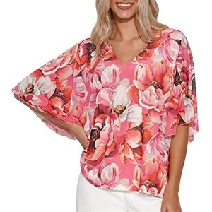 Makadamia Luchtige blouse, kimono-mouwen, modieus patroon, licht en luchtig materiaal, zomerse, elegante en losse stijl, aan alle kanten snit, V-hals, Mesh 39, 36