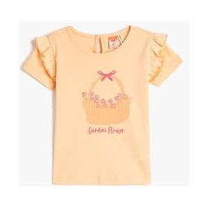 Koton Babygirls T-shirt met korte mouwen, ronde hals, geborduurd katoen, Salmon (992), 1-18 Monate