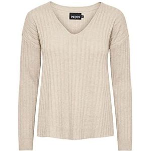 PIECES Dames PCCAVA Rib LS omkeerbare Knit NOOS BC pullover, whitecap grijs, XL