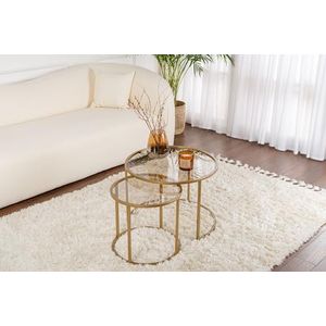 Hanah Home Elegante koffietafelset (2 stuks), goud en brons, 60 x 60 x 43 cm, 100% gehard glas en metalen frame, stijlvol en duurzaam voor moderne woonruimtes
