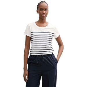 TOM TAILOR Denim T-shirt voor dames, 38186 - White Navy Streep, L